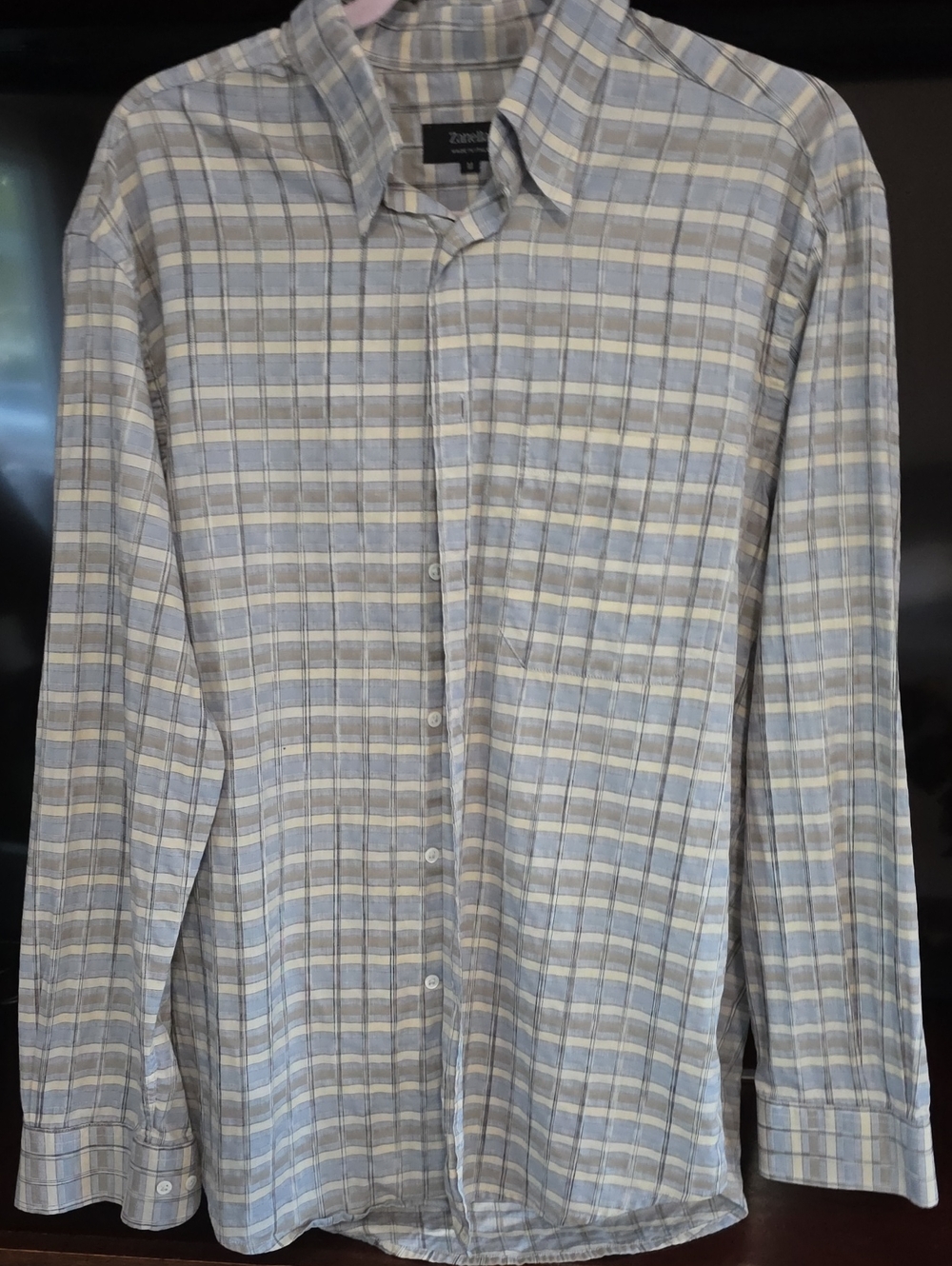 Zanella Light Blue and Cream Plaid Men's Button-Up Shirt